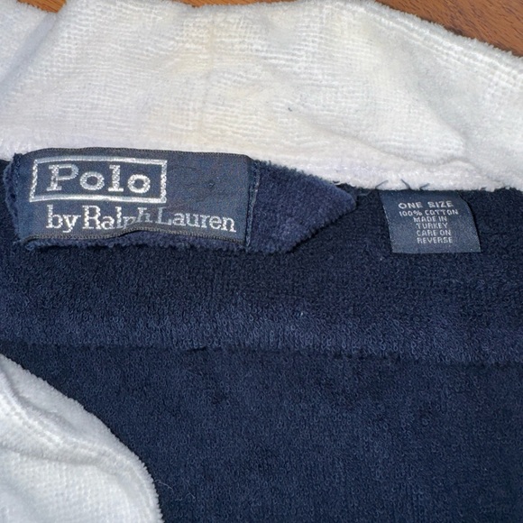 Navy Blue Polo Ralph Lauren Men’s 100% Cotton Plush Robe One size - Picture 3 of 6